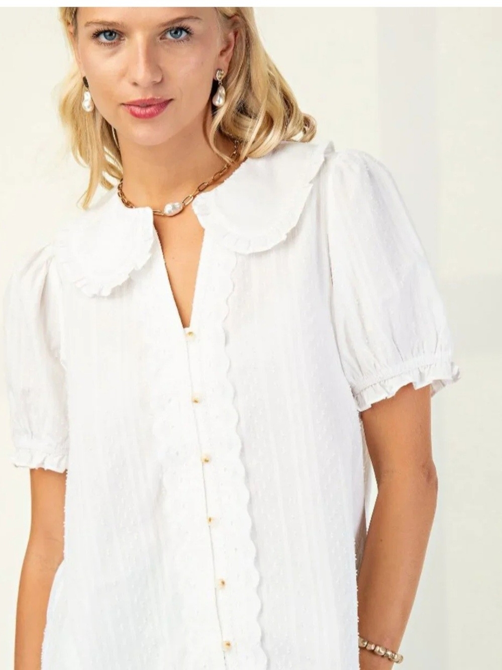 Gigio White Peter Pan Collar Blouse - Picture 6 of 6